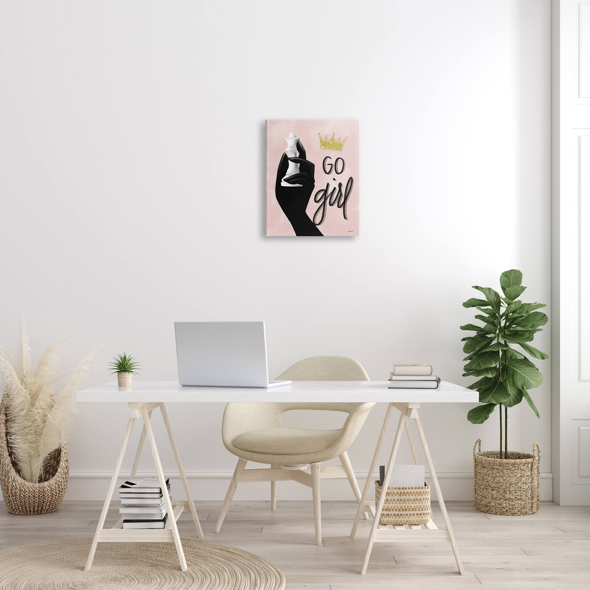 Stupell Industries Go Girl Phrase Sparkle Crown Queen Chess Piece Canvas Wall Art